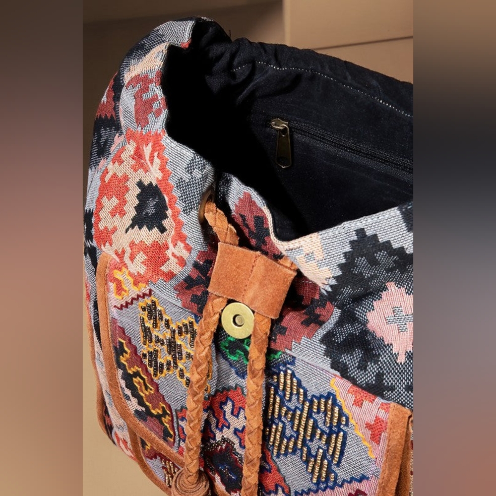 Embroidered Backpack - Unique Artisan Embellished Ethnic Look -Fully Fine Cotton - Picture 11 of 16